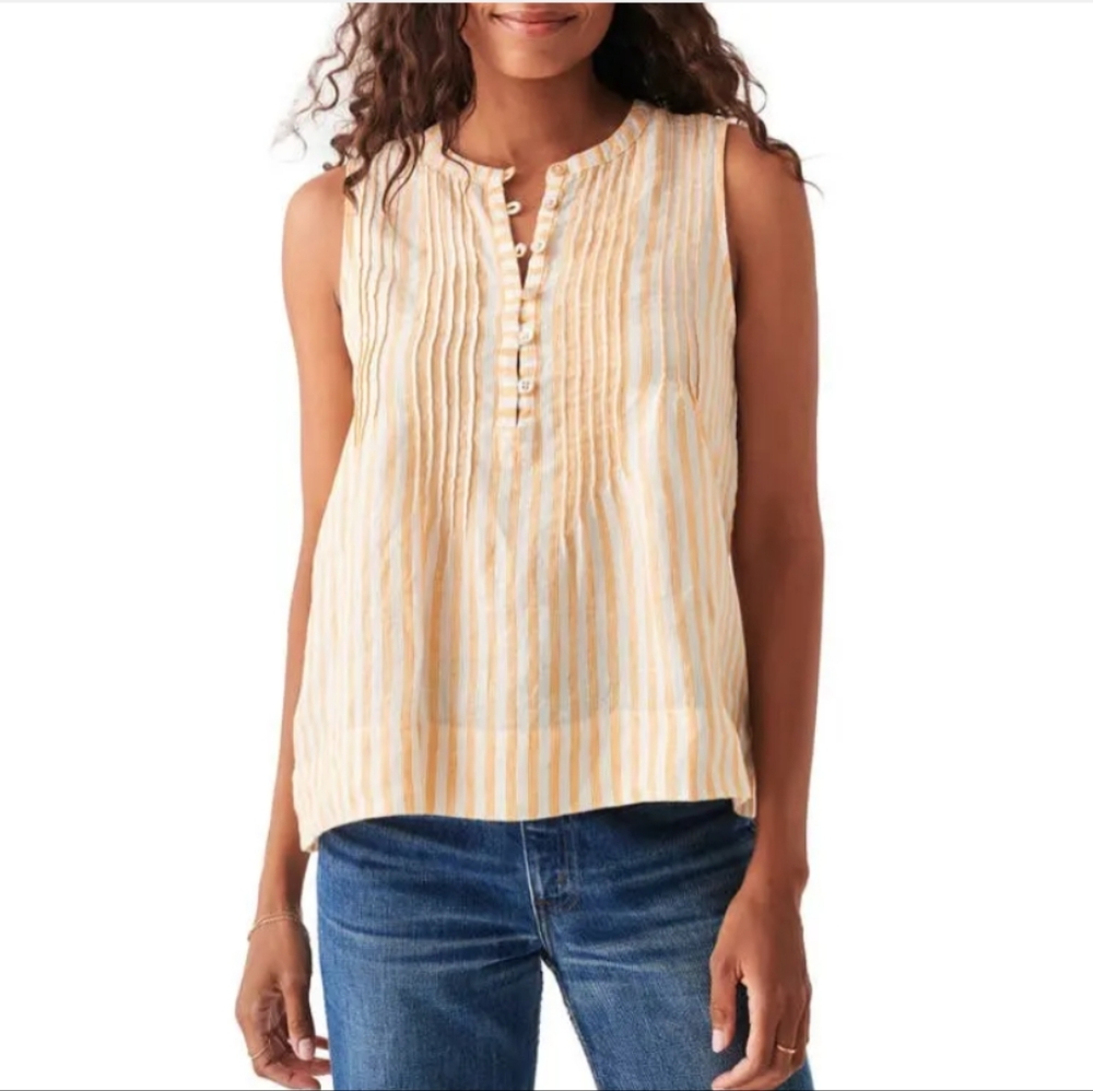 Faherty Isha Top Yellow Stripe Linen 
